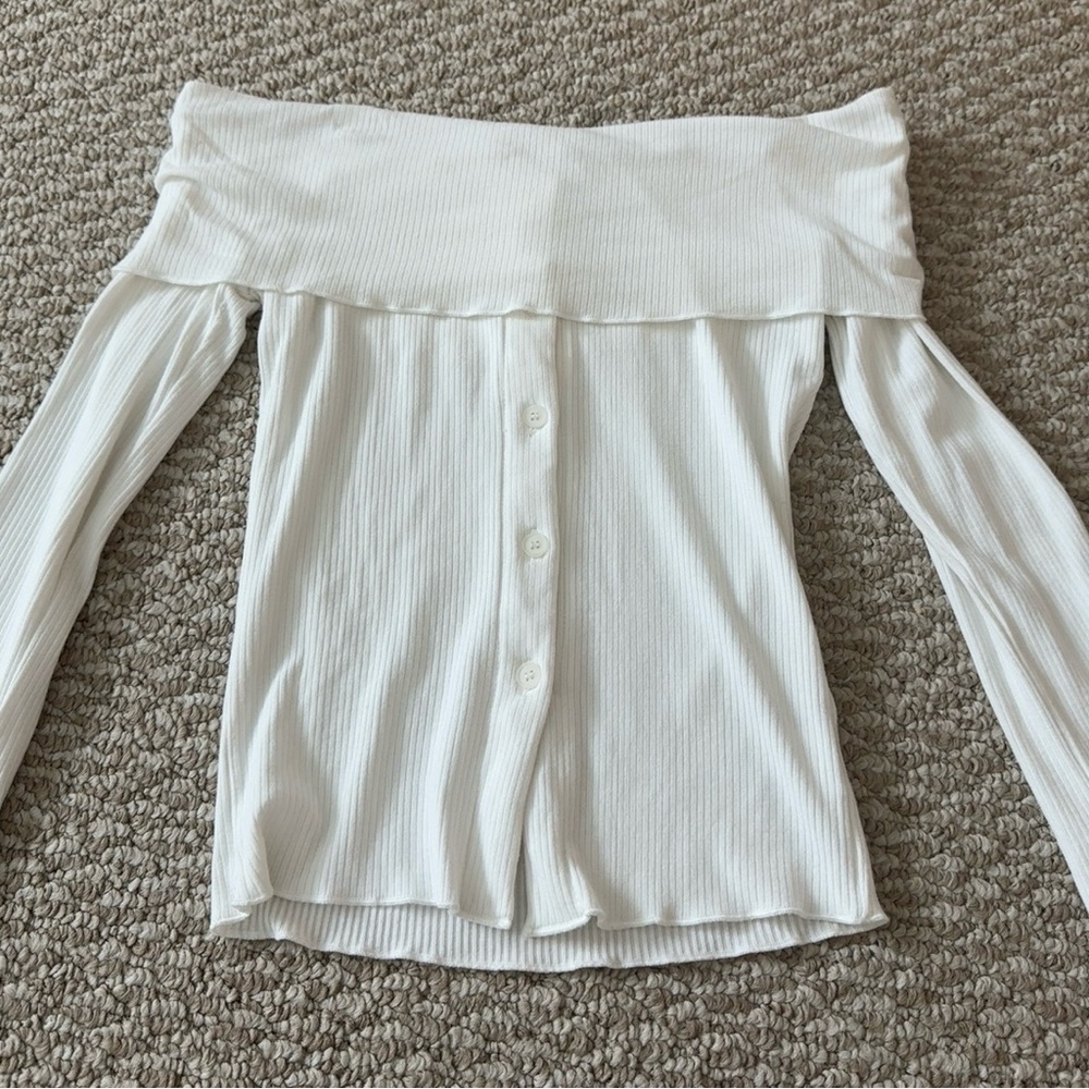 Princess Polly White Ribbed Off-Shoulder Top - Picture 2 of 11